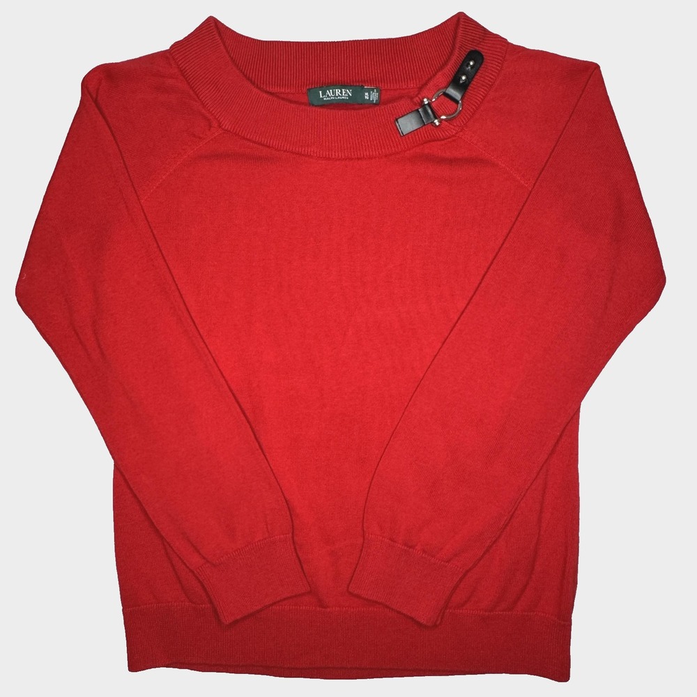 Lauren Ralph Lauren Sweater Womens XL Red Leather Ring Detail Pullover Raglan